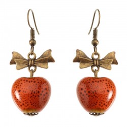 Women's Cute Earrings Bowknot Vivid Cherry Pendant Ethnic Ceramics Ear Drop Lovely Gift for Girl