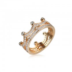 Women's Elegant Fine Copper Ring Gold Crown Zircon Ring Jewelry Gift for Her