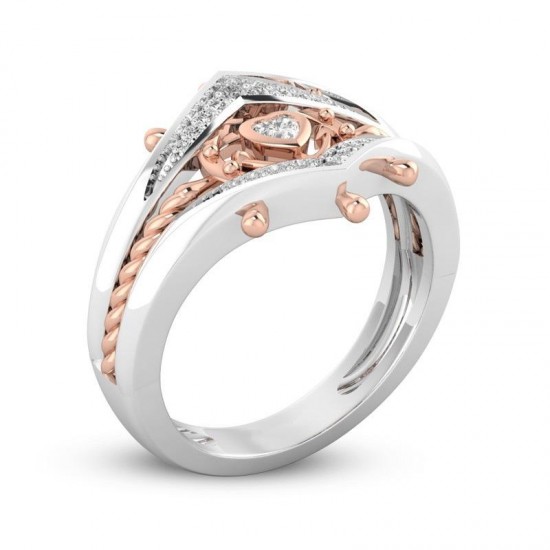 Women's Engagement Cubic Zirconia Stackable Ring Helm Heart Charm White Gold Rose Gold Finger Ring