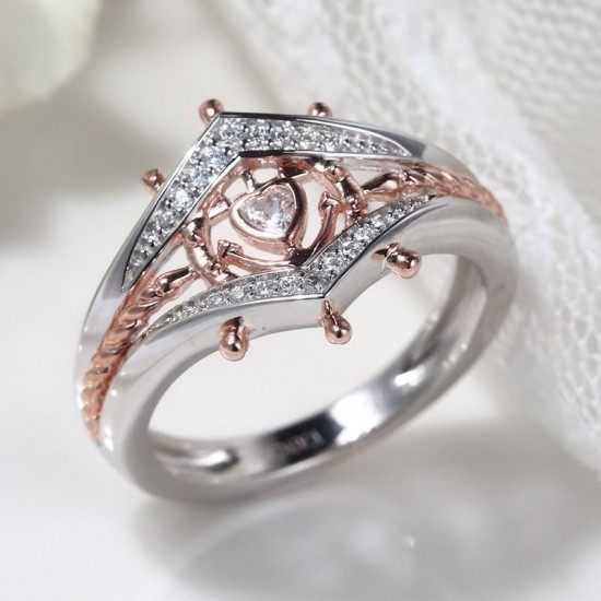 Women's Engagement Cubic Zirconia Stackable Ring Helm Heart Charm White Gold Rose Gold Finger Ring