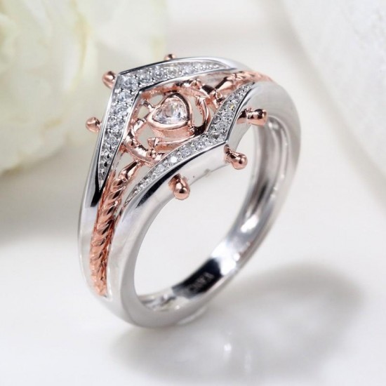 Women's Engagement Cubic Zirconia Stackable Ring Helm Heart Charm White Gold Rose Gold Finger Ring