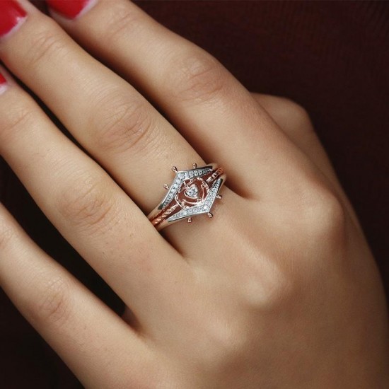 Women's Engagement Cubic Zirconia Stackable Ring Helm Heart Charm White Gold Rose Gold Finger Ring