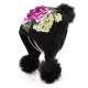 Women's Ethnic Peony Big Flower Embroidery Knit Warm Beanie Hat