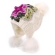 Women's Ethnic Peony Big Flower Embroidery Knit Warm Beanie Hat