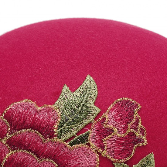 Women's Ethnic Red Peony Bucket Hat Casual Flower Embroidery Cap