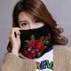 Women's Ethnic Red Peony Embroidery Hair Band Cap Scarf Warm Knitted Ponytail Headband Hat