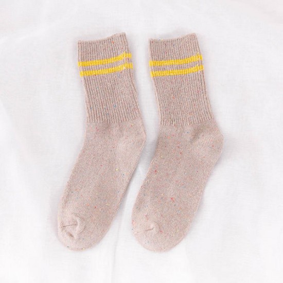 Women's Harajuku Stripe Woolen Blend Middle Tube Socks Warm Stretchy Socks