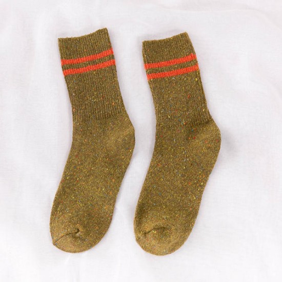 Women's Harajuku Stripe Woolen Blend Middle Tube Socks Warm Stretchy Socks