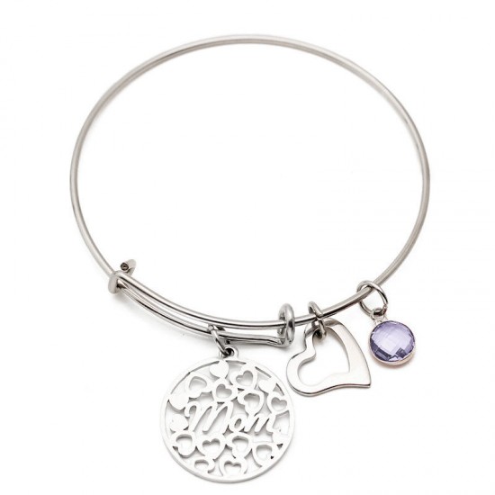 Women's Heart Love Colorful Pendant Sweet Stainless Steel Bracelet Gift for Mom