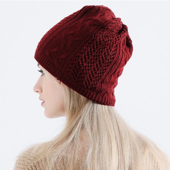 Women's Hollow Knitted Hat Beanie Scarf Dual-Use Headpiece