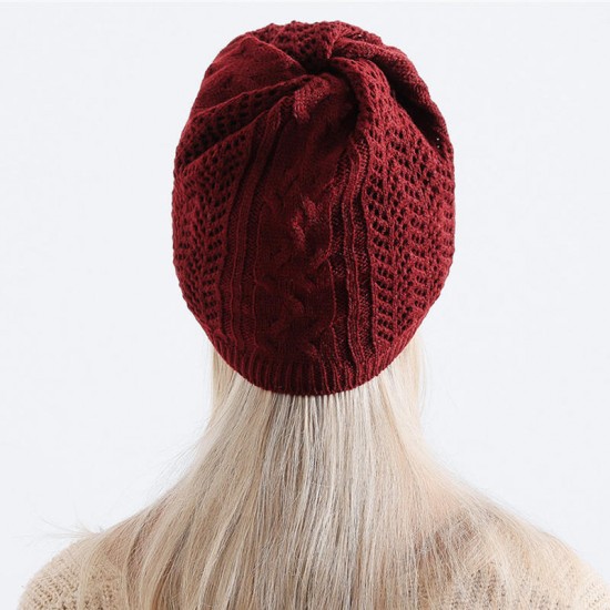 Women's Hollow Knitted Hat Beanie Scarf Dual-Use Headpiece