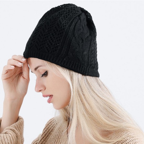 Women's Hollow Knitted Hat Beanie Scarf Dual-Use Headpiece