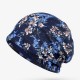 Womens Lace Jacquard Double Layers Beanie Blossom Print Elastic Modal Cotton Hat