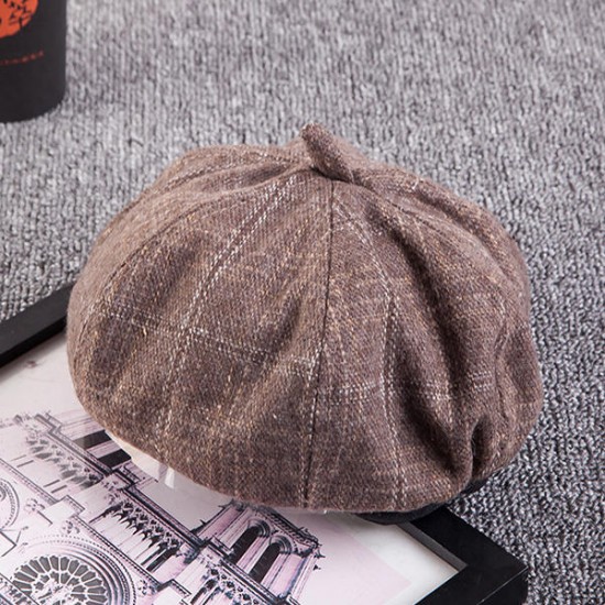 Womens Leisure Beanie Pure Cotton Docker Cap Vogue Outdoor Plaid Skullcap All-Match