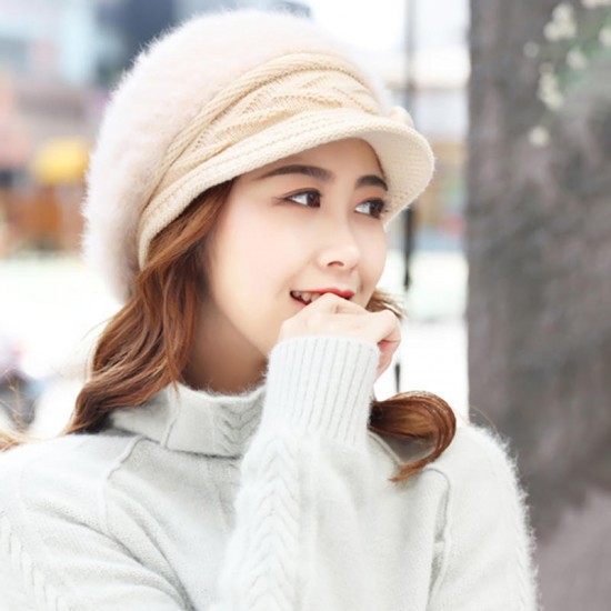 Womens Leisure Winter Knit Hat Plus Velvet Beret Hat Outdoor Thicken Warm Caps