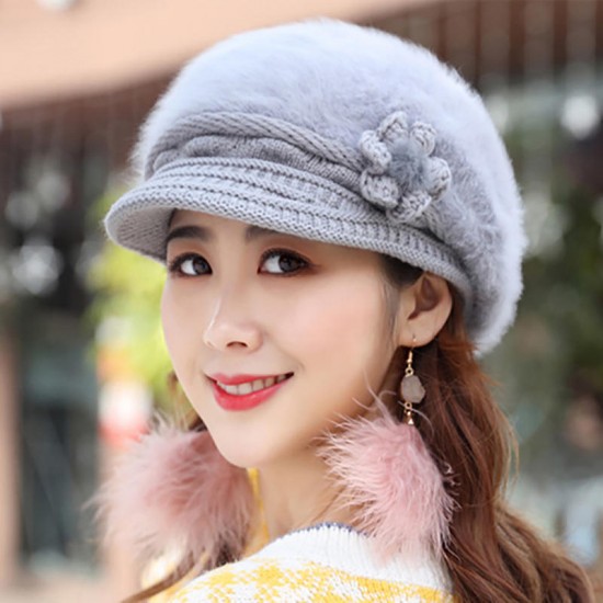 Womens Leisure Winter Knit Hat Plus Velvet Beret Hat Outdoor Thicken Warm Caps