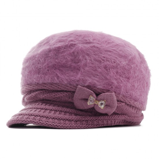 Womens Leisure Winter Knit Hat Plus Velvet Beret Hat Outdoor Thicken Warm Caps