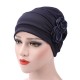 Womens New Side Paste Large Flower Solid Beanies Cap Casual Luxury Cotton Outdoor Bonnet Hat