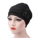 Womens New Side Paste Large Flower Solid Beanies Cap Casual Luxury Cotton Outdoor Bonnet Hat