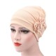 Womens New Side Paste Large Flower Solid Beanies Cap Casual Luxury Cotton Outdoor Bonnet Hat