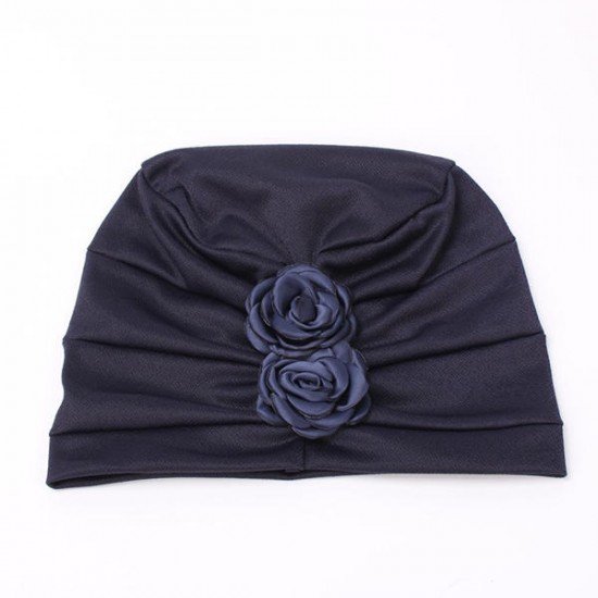 Womens New Side Paste Large Flower Solid Beanies Cap Casual Luxury Cotton Outdoor Bonnet Hat