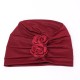 Womens New Side Paste Large Flower Solid Beanies Cap Casual Luxury Cotton Outdoor Bonnet Hat