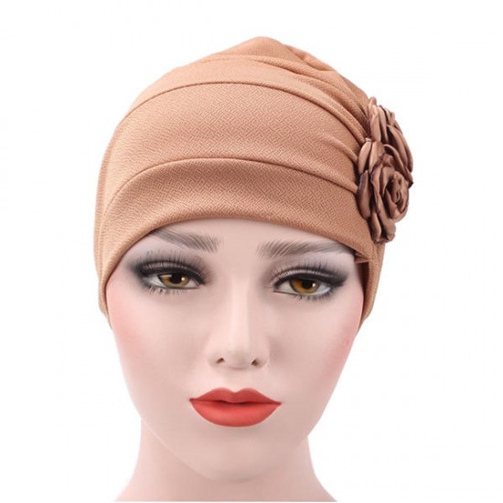 Womens New Side Paste Large Flower Solid Beanies Cap Casual Luxury Cotton Outdoor Bonnet Hat