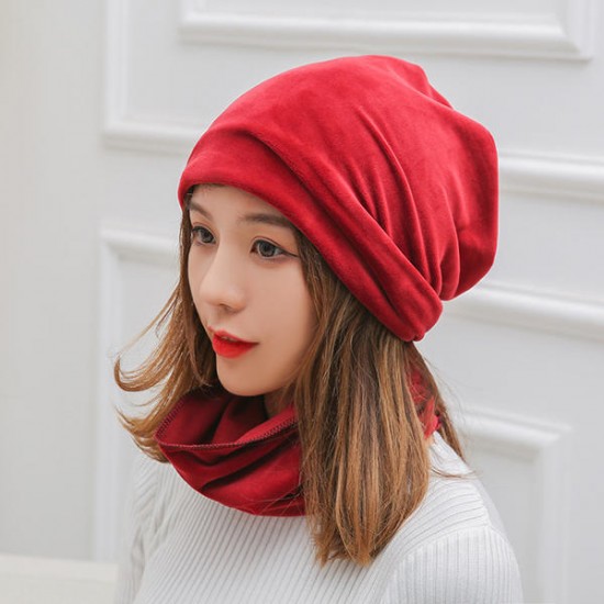 Women's Outdoor Windproof Warm Headwear Simple Style Solid Velvet Beanie Face Mask Scarf