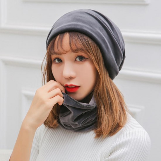 Women's Outdoor Windproof Warm Headwear Simple Style Solid Velvet Beanie Face Mask Scarf