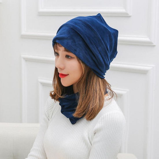 Women's Outdoor Windproof Warm Headwear Simple Style Solid Velvet Beanie Face Mask Scarf