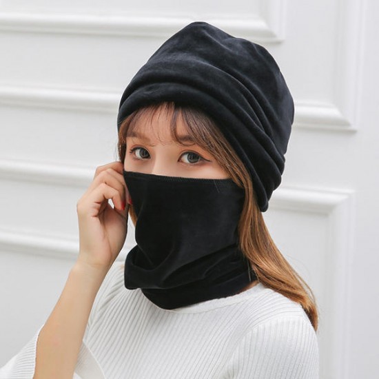 Women's Outdoor Windproof Warm Headwear Simple Style Solid Velvet Beanie Face Mask Scarf