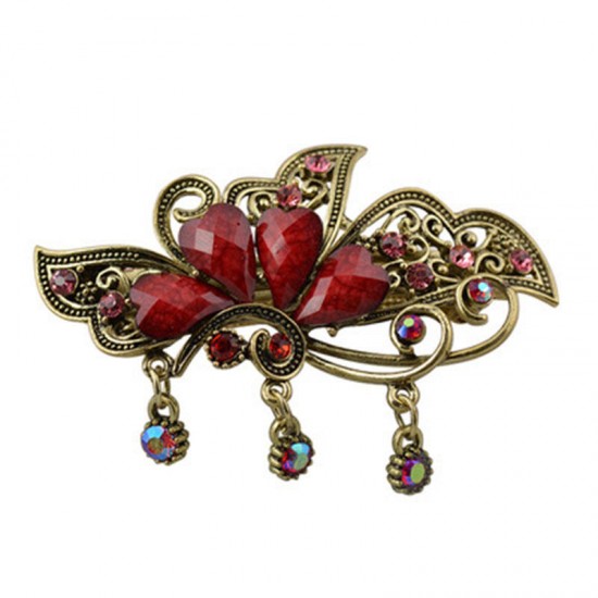 Women's Retro Colorful Zircon Rhinestone Flowers Hairpin Elegant Butterfly Hair Spring Clip