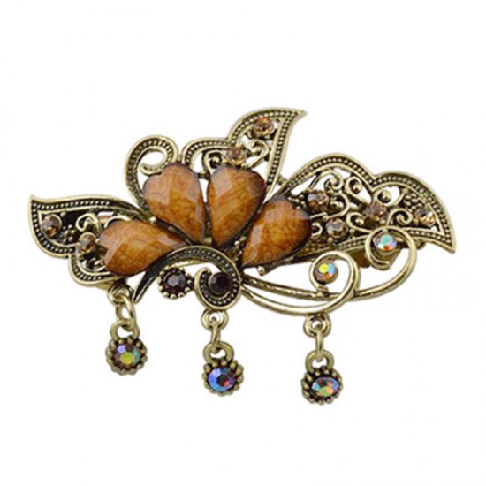 Women's Retro Colorful Zircon Rhinestone Flowers Hairpin Elegant Butterfly Hair Spring Clip