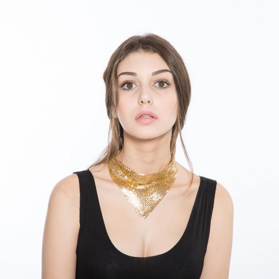Women's Statement Aluminum Sparkling Paillette Chain Noble Collar Clavicle Necklace
