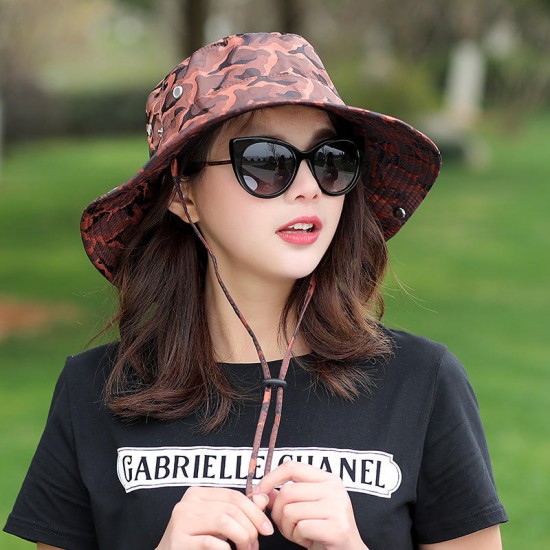 Womens Summer Camouflage Bucket Hat Sun Protection Gardening Fishing Cap