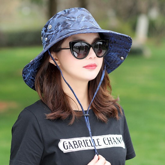 Womens Summer Camouflage Bucket Hat Sun Protection Gardening Fishing Cap