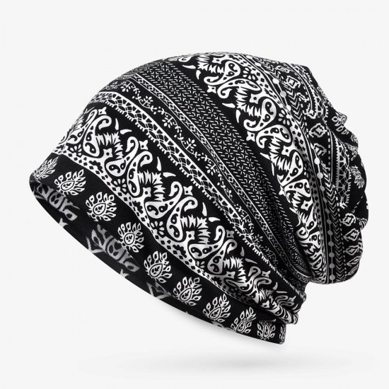 Womens Summer Ethnic Printting Beanie Hats Scarf Cotton Double Use Turban Caps