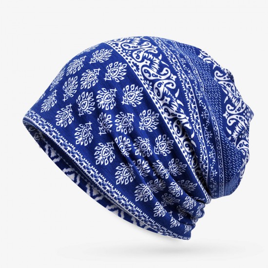 Womens Summer Ethnic Printting Beanie Hats Scarf Cotton Double Use Turban Caps