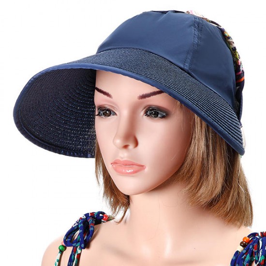 Womens Summer Outdoor Sun Protective Empty Top Beach Hat Wide Brim Anti-UV Gardening Visor Cap