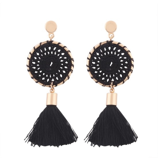 Women's Trendy Knitted Handmade Long Tassel Earrings Female Drop Dangle Earrings Jewelry