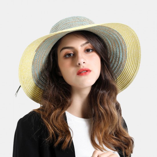 Women's Two-tone Stitching Elegant Seaside Holiday Sunshade Woven Straw Hat