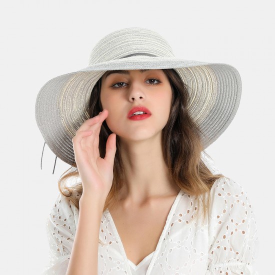 Women's Two-tone Stitching Elegant Seaside Holiday Sunshade Woven Straw Hat