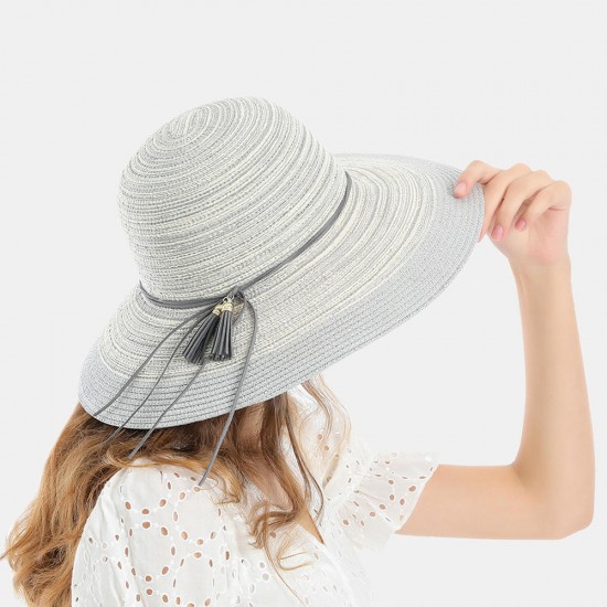 Women's Two-tone Stitching Elegant Seaside Holiday Sunshade Woven Straw Hat