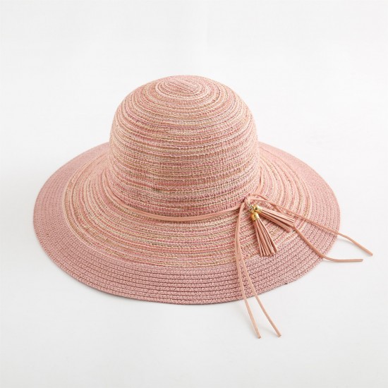 Women's Two-tone Stitching Elegant Seaside Holiday Sunshade Woven Straw Hat