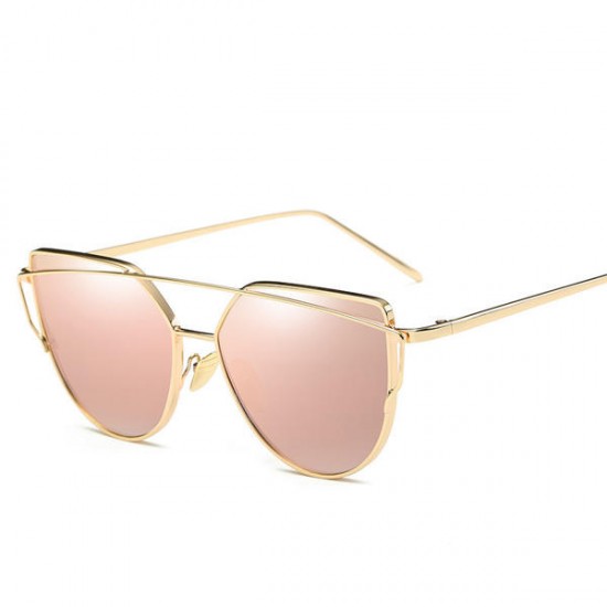 Womens UV400 Retro Flat Lens Mirror Eyewear Metal Frame Oversized Cat Eye Sun Glassess