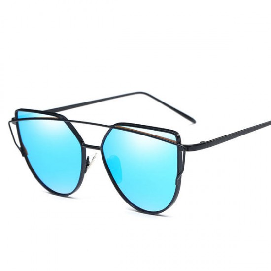 Womens UV400 Retro Flat Lens Mirror Eyewear Metal Frame Oversized Cat Eye Sun Glassess