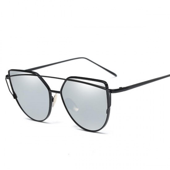 Womens UV400 Retro Flat Lens Mirror Eyewear Metal Frame Oversized Cat Eye Sun Glassess