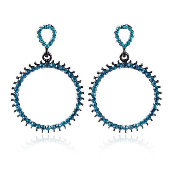 Women's Vintage Rhinestone Circle Earrings Colorful Pierced Fashion Earrings Jewelry