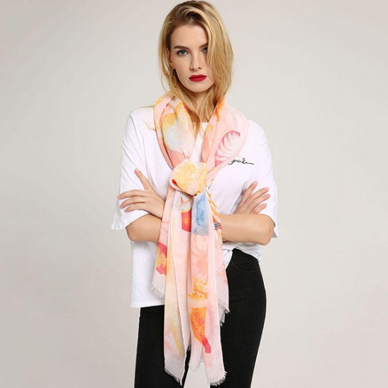 Women's Watercolor Printting Crinkle Scarf Lightweight Breathable Linen Spring Summer Shawl