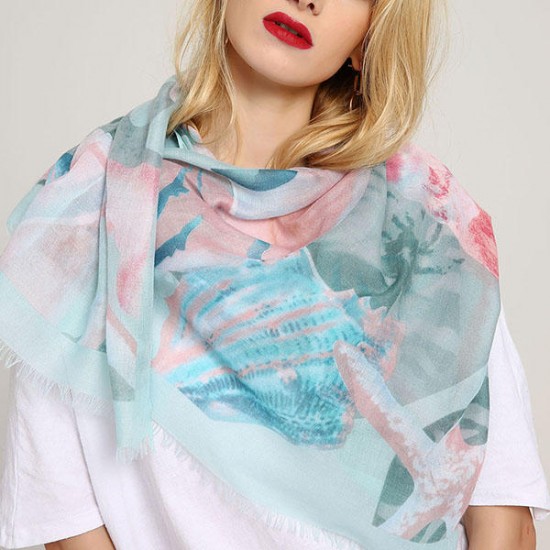 Women's Watercolor Printting Crinkle Scarf Lightweight Breathable Linen Spring Summer Shawl